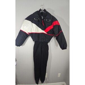 Serac Ski Suit VINTAGE 80s One-Piece Black White & Red ladies size 6 Snow Suit